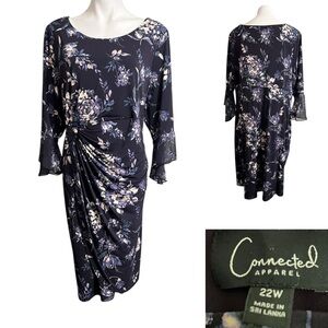 Connected Apparel dress plus size 22w Floral Black multicolor ruched faux wrap